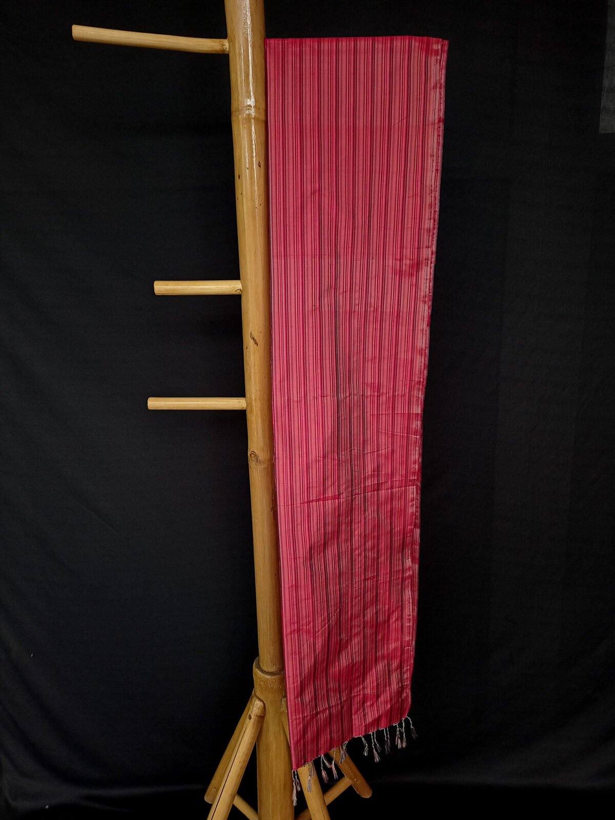 Crimson Pink Mix Stripe Mulberry Silk Scarf - Image 3