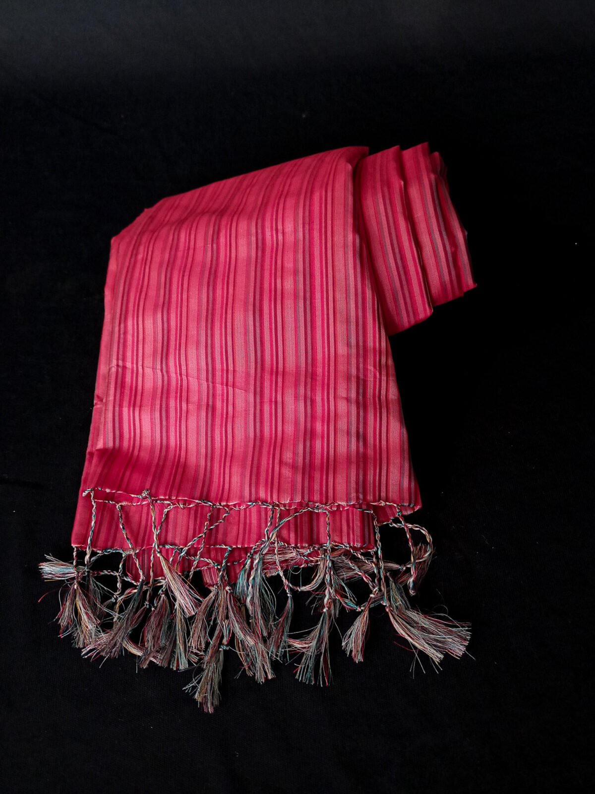 Crimson Pink Mix Stripe Mulberry Silk Scarf - Image 2
