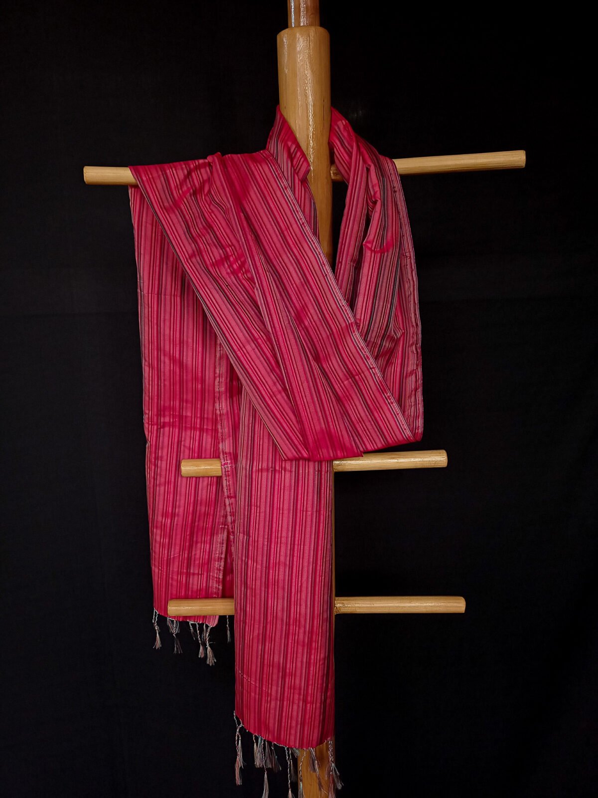 Crimson Pink Mix Stripe Mulberry Silk Scarf