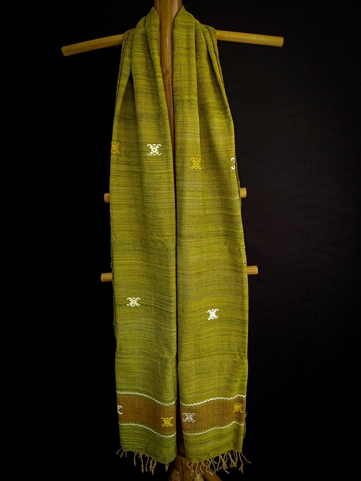 Dark Green Eri Natural Dye Stole - Image 3