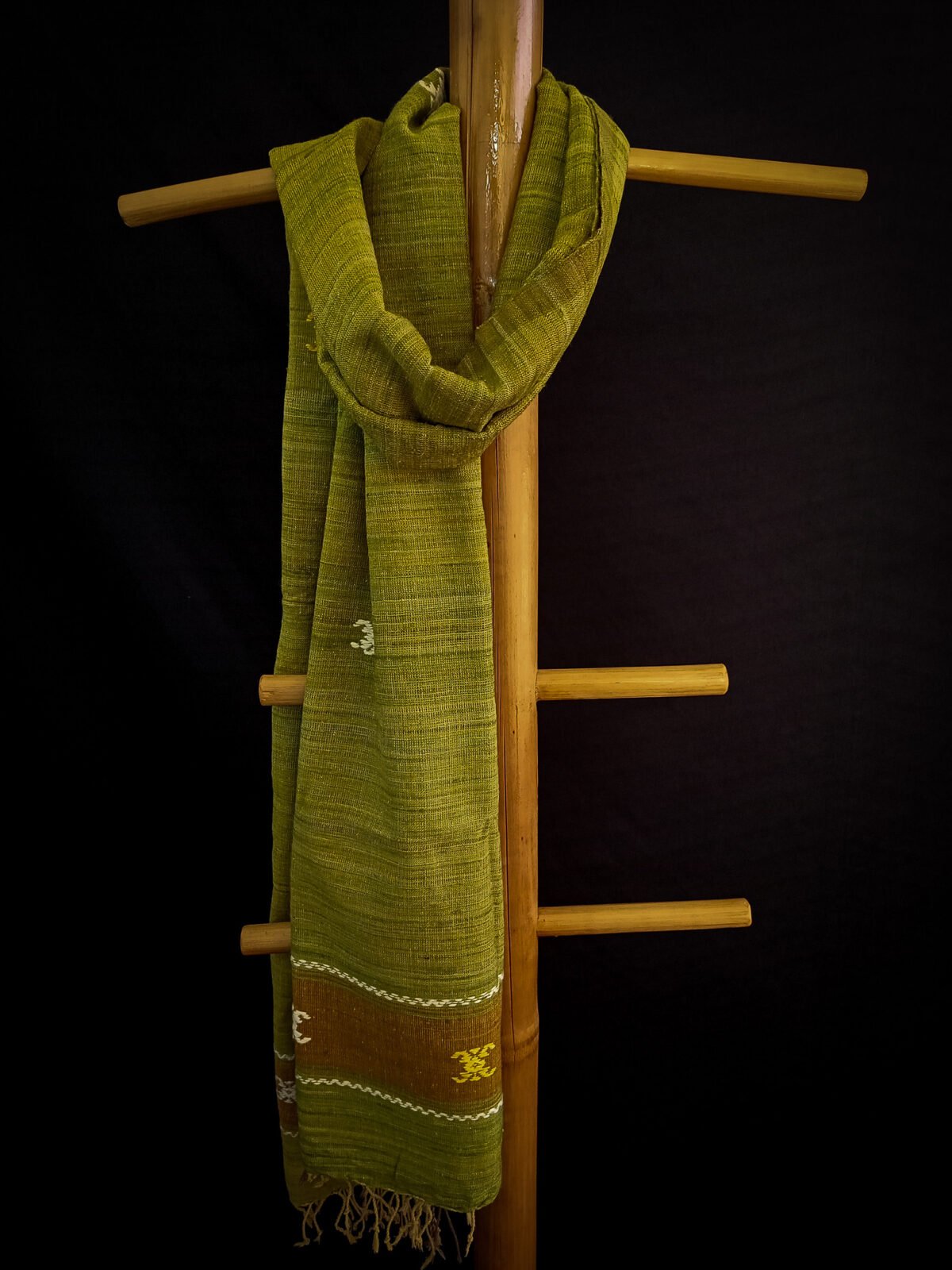Dark Green Eri Natural Dye Stole - Image 4
