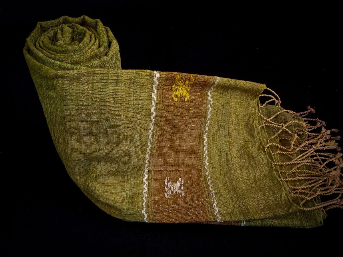 Dark Green Eri Natural Dye Stole - Image 6