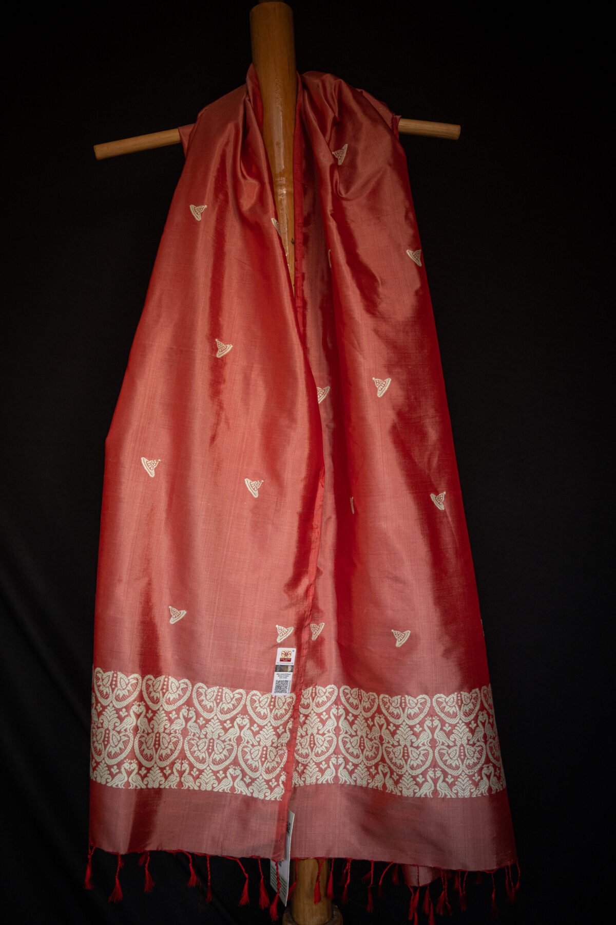 Mulberry Silk Carmine Red Dupatta - Image 4