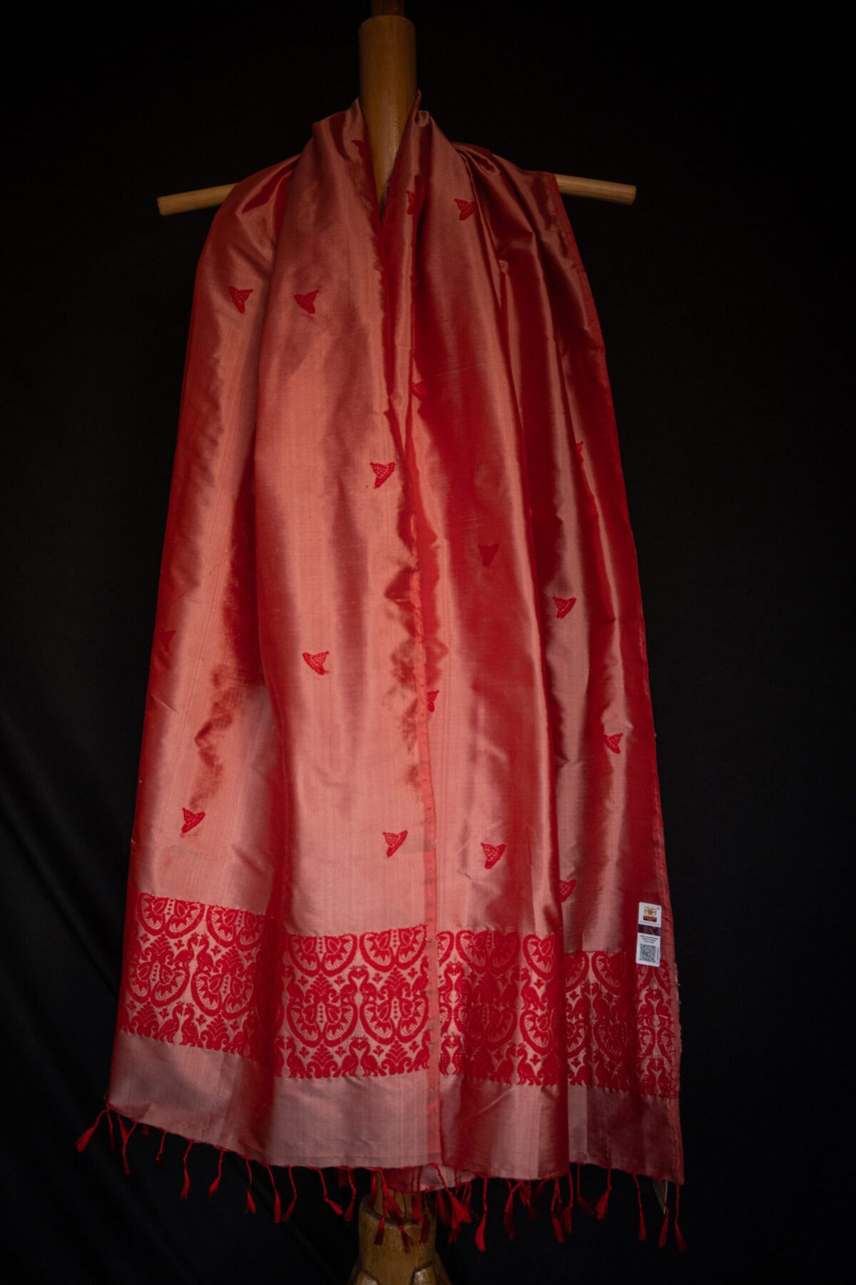 Mulberry Silk Carmine Red Dupatta - Image 2