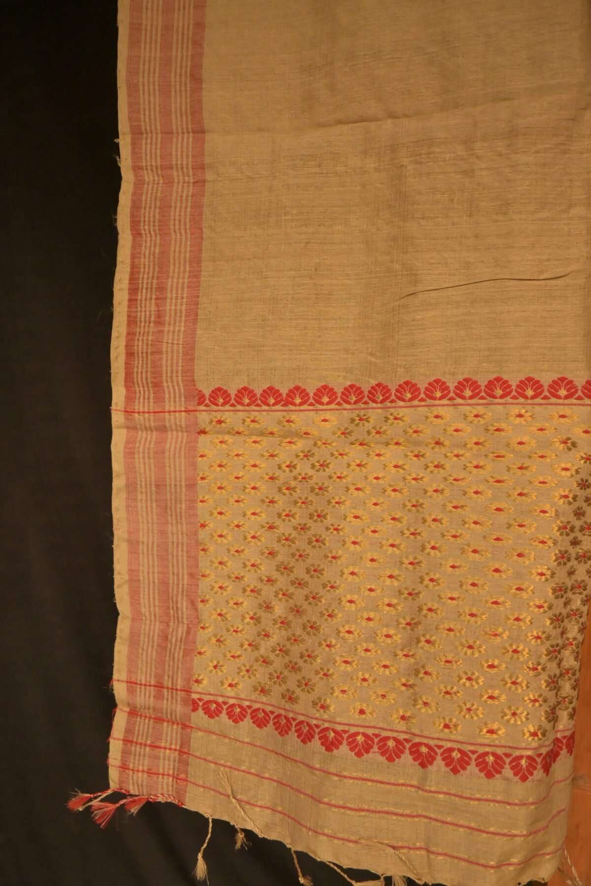 Muga Silk Gamosa with Golden Zari Motif - Image 3