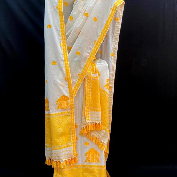 Yellow & White Cotton Mekhela Chador