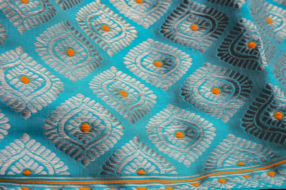 mulberry Silk Sky Blue Mekhela Chador - Image 2