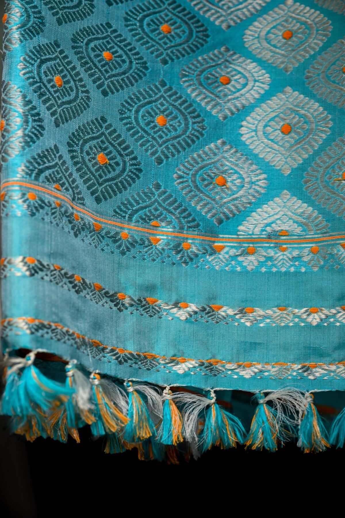 mulberry Silk Sky Blue Mekhela Chador - Image 3
