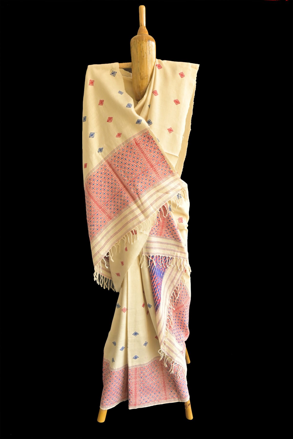 Eri Silk White Diamond Motif Mekhela Chador