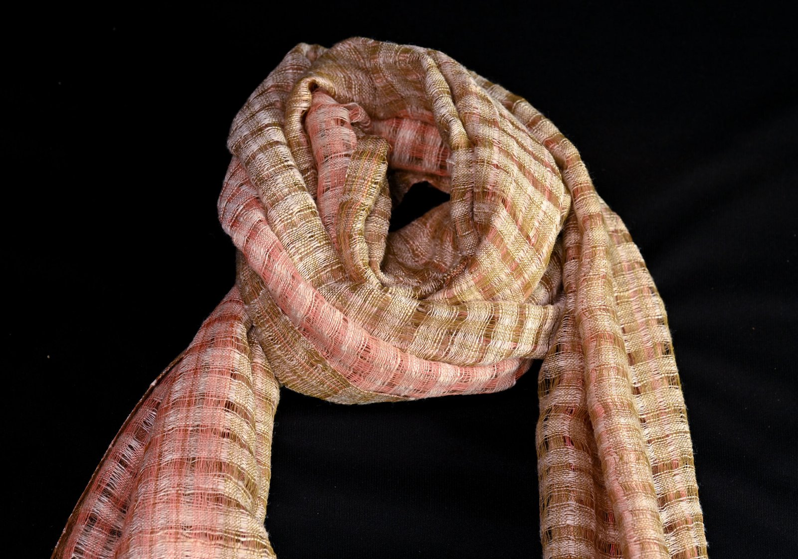 Jungle Green and Soft Pink Eri Skip Stole - Image 4