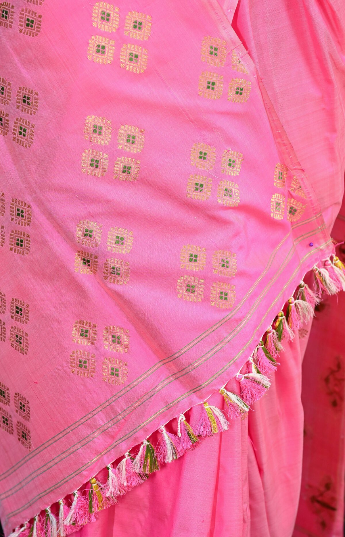 Bright Pink Mulberry Silk Saree - Image 3
