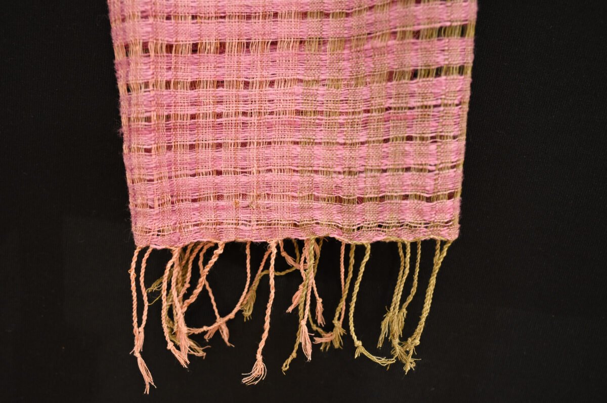 Eri Silk Green & Pink Skip Stole - Image 4
