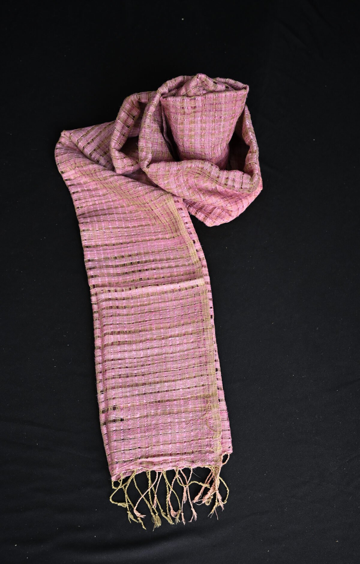 Eri Silk Green & Pink Skip Stole