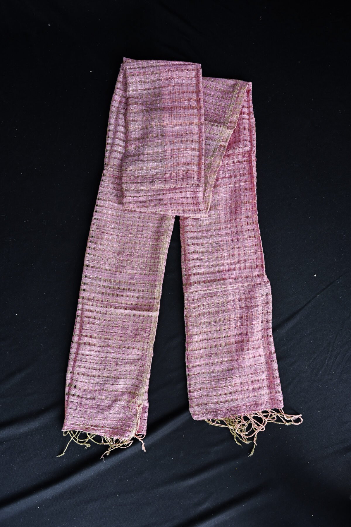 Eri Silk Green & Pink Skip Stole - Image 3