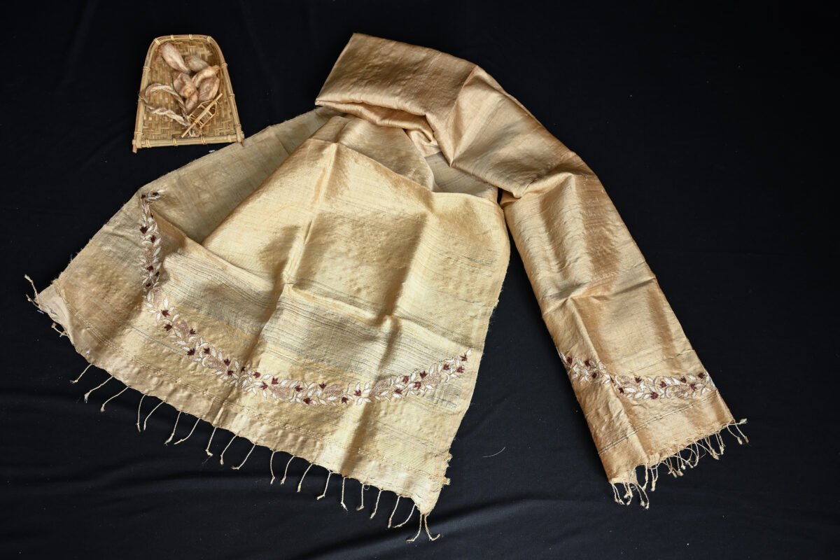 Muga Silk Embroidery Stole - Image 6