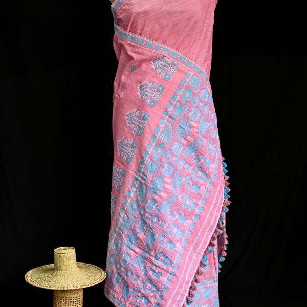 Cotton Rose Pink & Sky Blue Mekhela Chador
