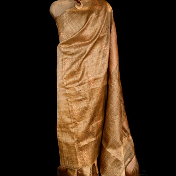 MUGA SAREE PEACH WORK