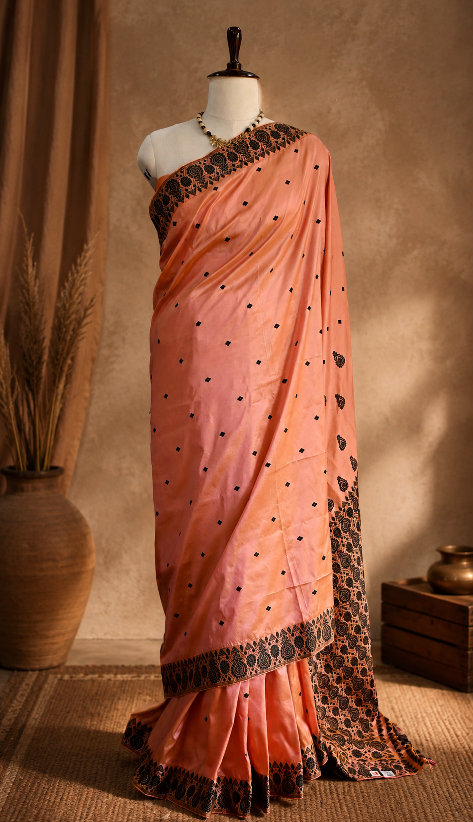 MULBERRY SILK PEACH SAREE - Image 2