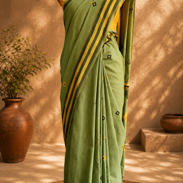 Alternative view of COTTON SAREE DIAMOND GREEN