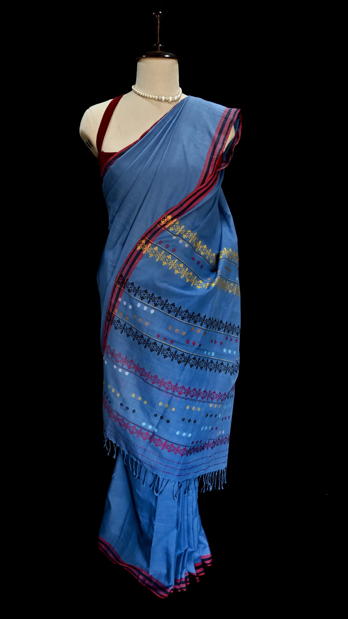 COTTON SAREE SKY BLUE - Image 3