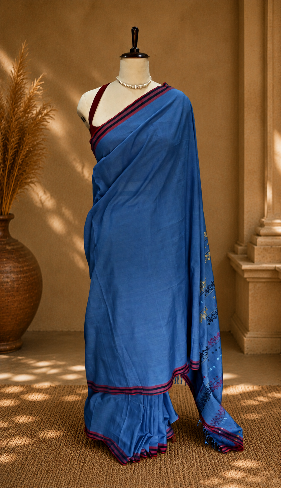 COTTON SAREE SKY BLUE - Image 5