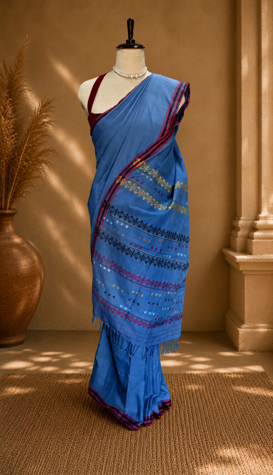 COTTON SAREE SKY BLUE - Image 6