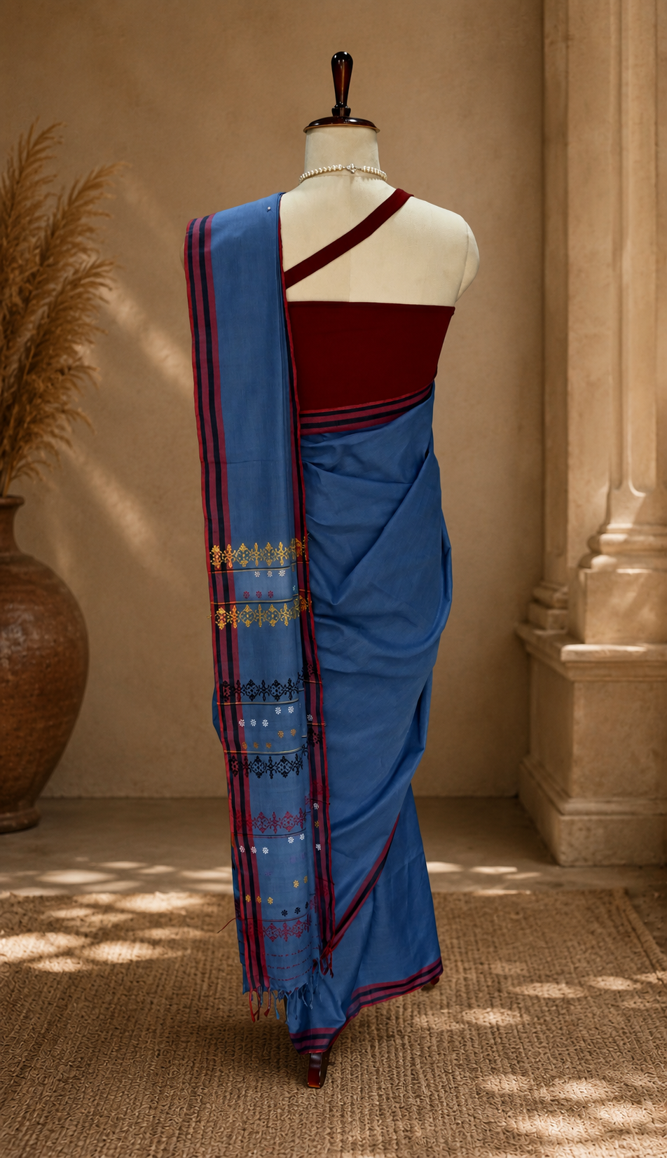COTTON SAREE SKY BLUE - Image 3
