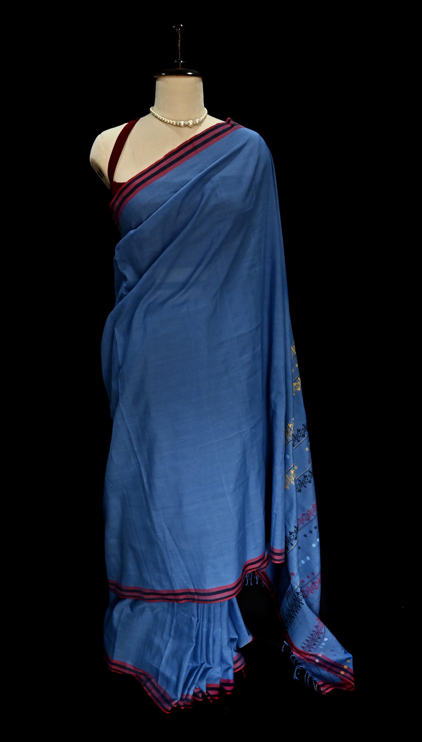 COTTON SAREE SKY BLUE - Image 2