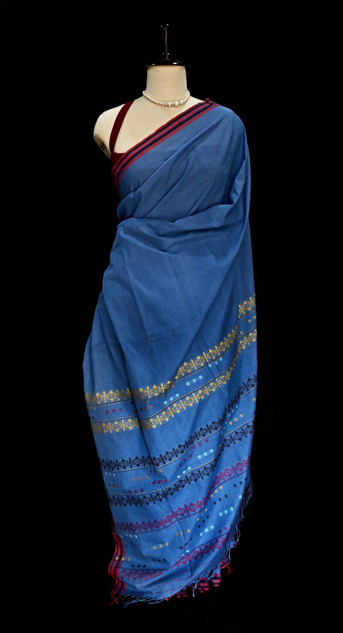 COTTON SAREE SKY BLUE - Image 4