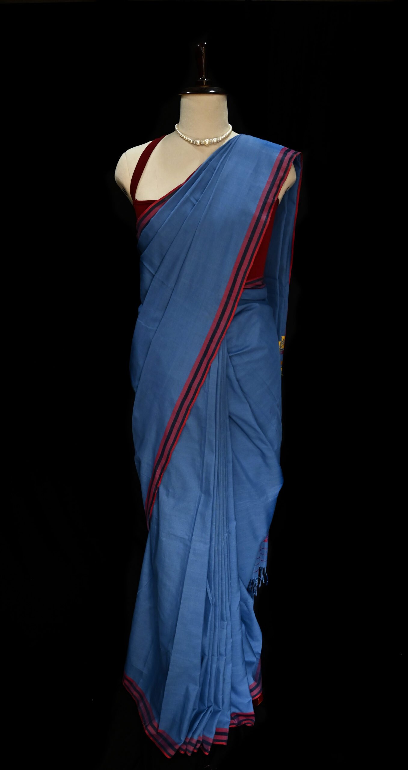 COTTON SAREE SKY BLUE - Image 5