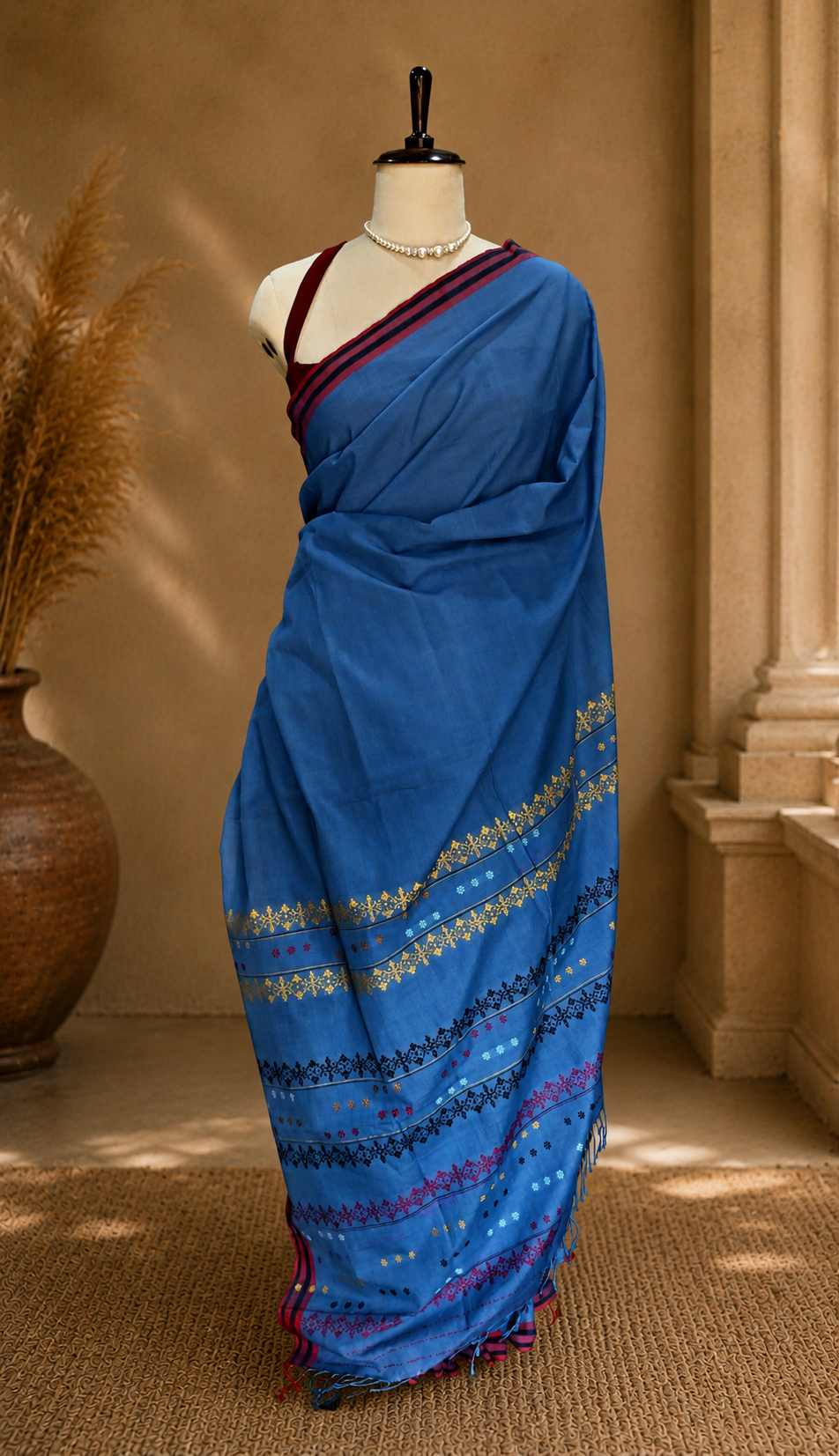 COTTON SAREE SKY BLUE - Image 4