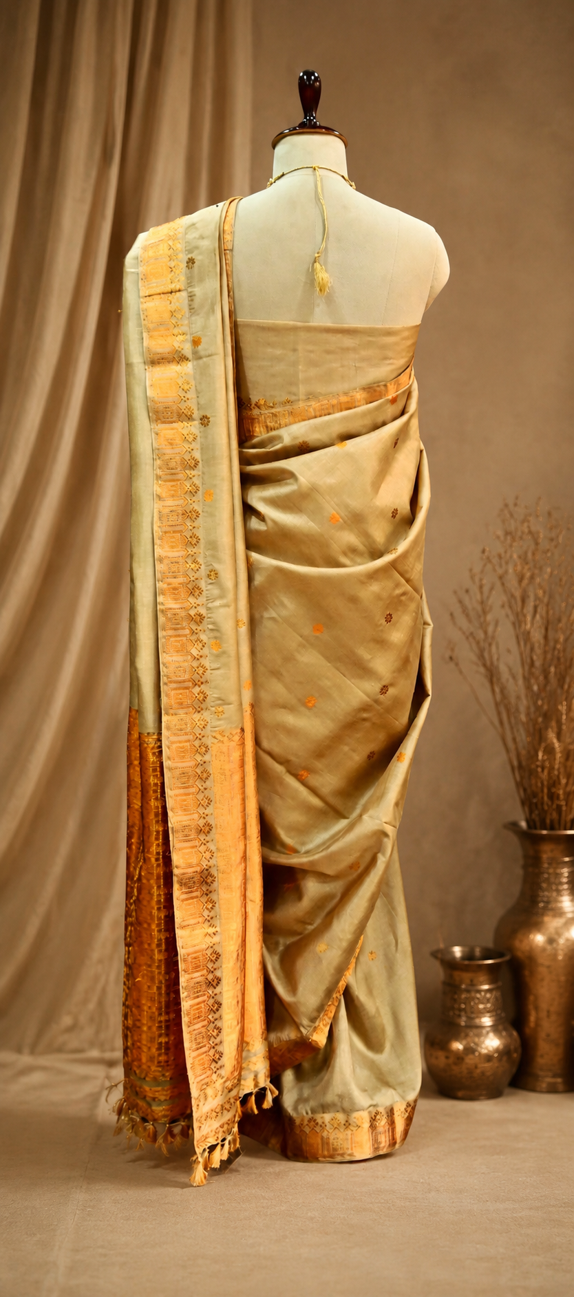 TASAR SAREE ORANGE WORK - Image 3