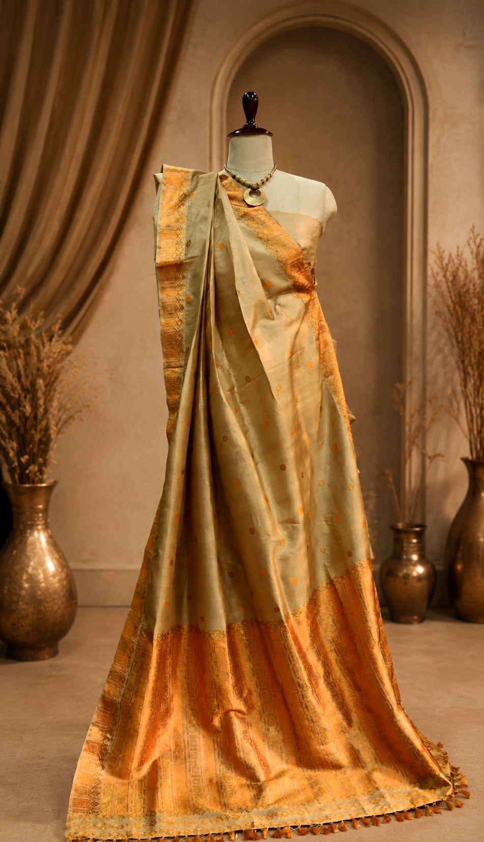 TASAR SAREE ORANGE WORK - Image 4