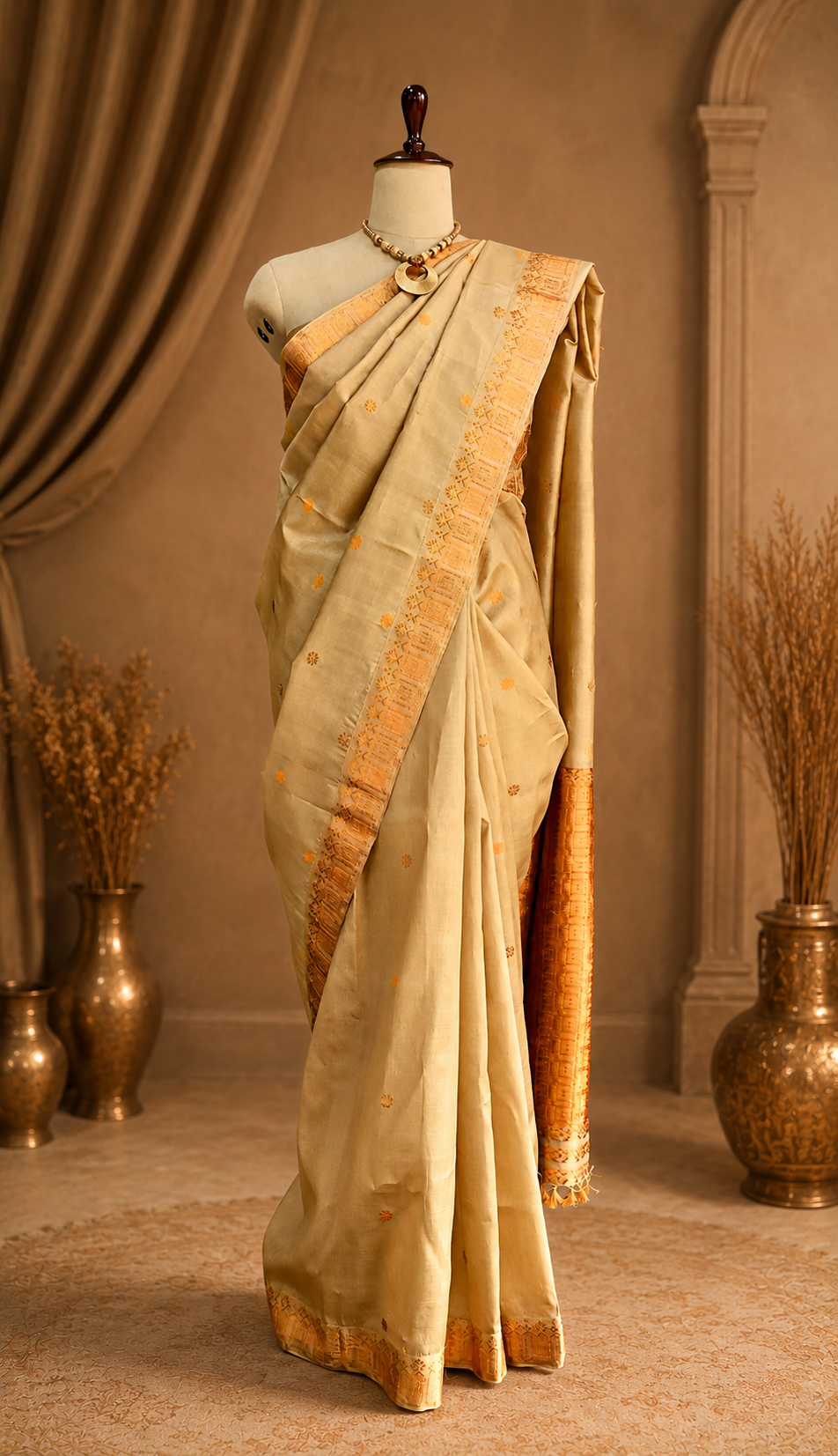 TASAR SAREE ORANGE WORK - Image 5