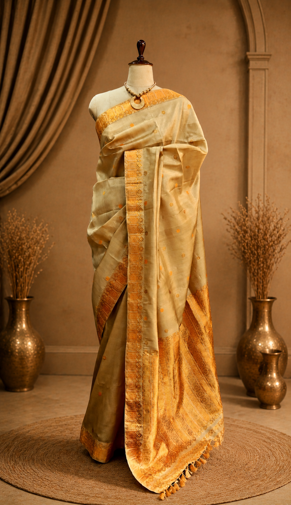 TASAR SAREE ORANGE WORK