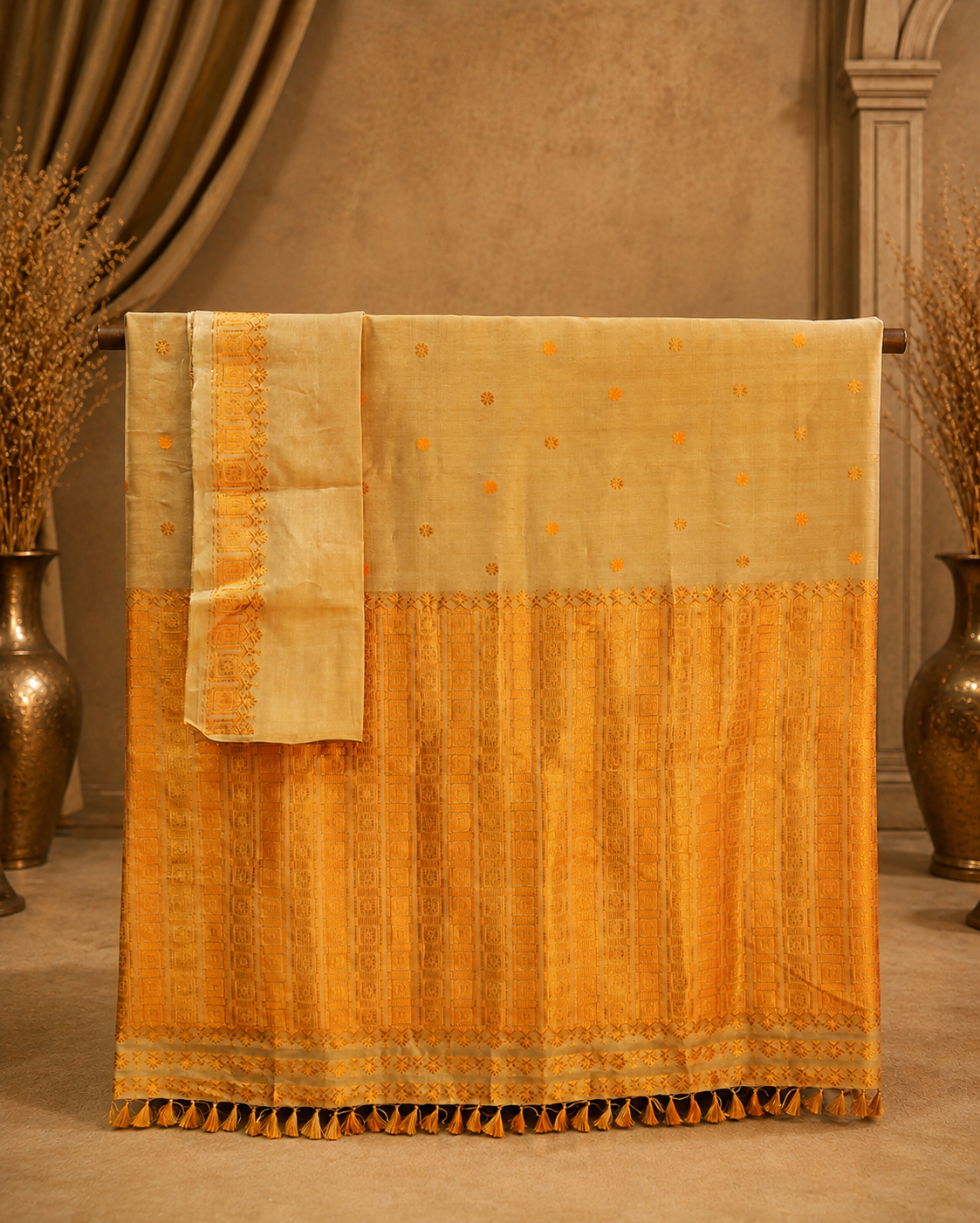 TASAR SAREE ORANGE WORK - Image 6