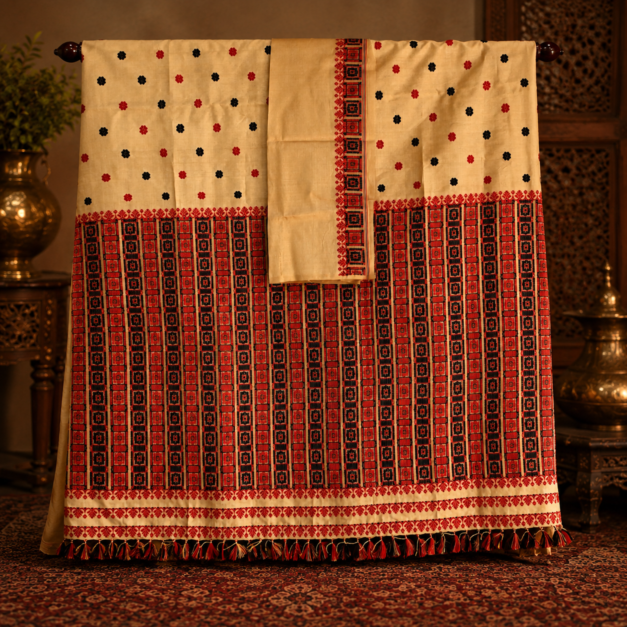 TASSAR SAREE RED BLACK WORK - Image 8