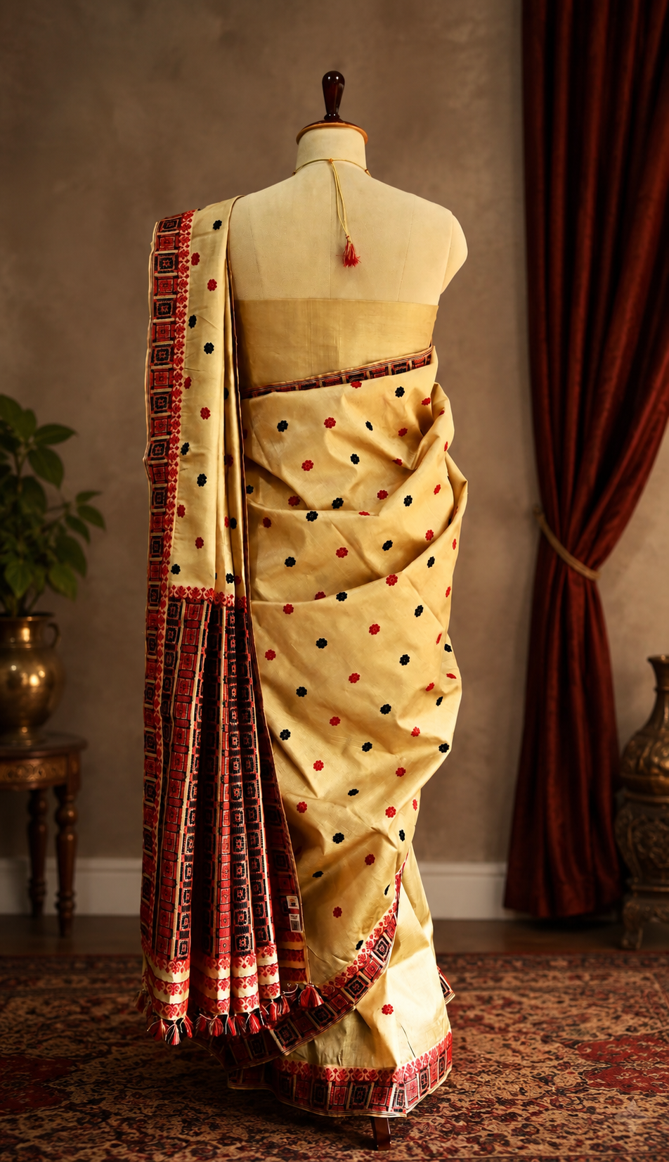 TASSAR SAREE RED BLACK WORK - Image 5