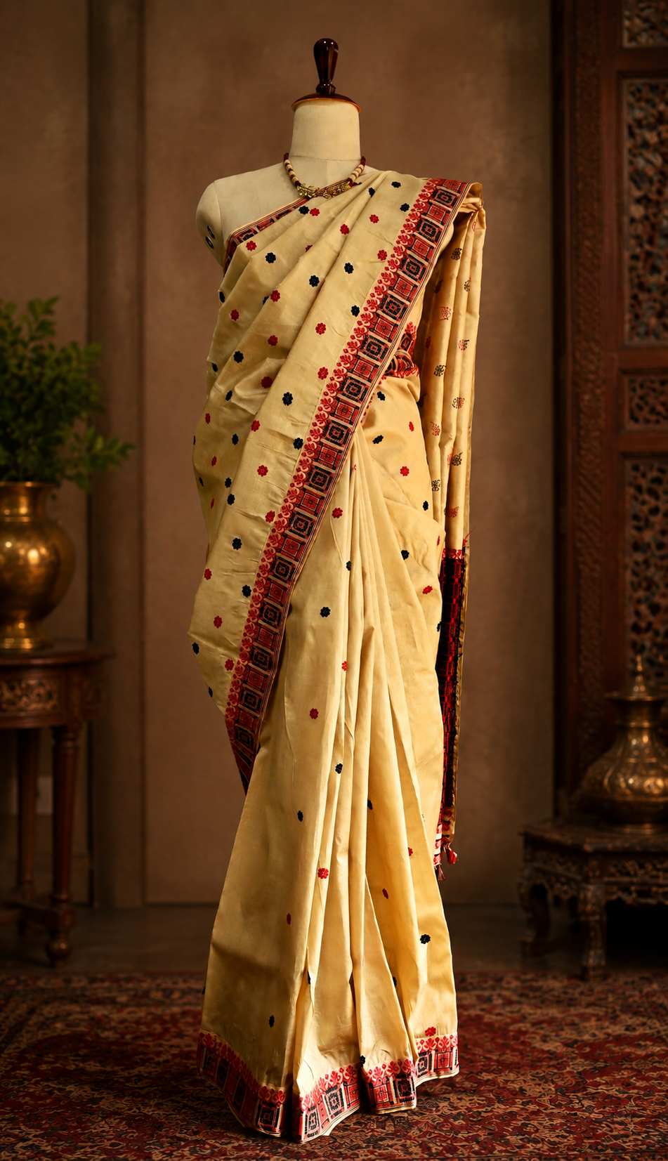 TASSAR SAREE RED BLACK WORK - Image 4