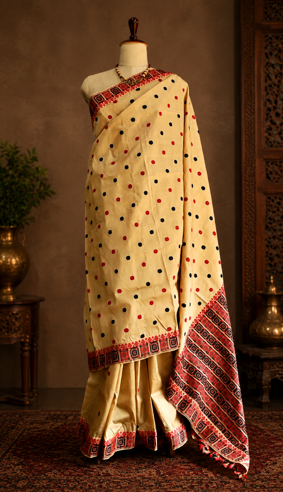 TASSAR SAREE RED BLACK WORK - Image 6