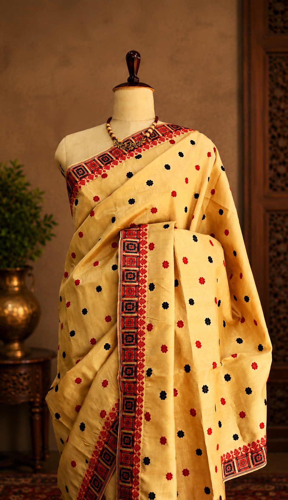 TASSAR SAREE RED BLACK WORK - Image 7
