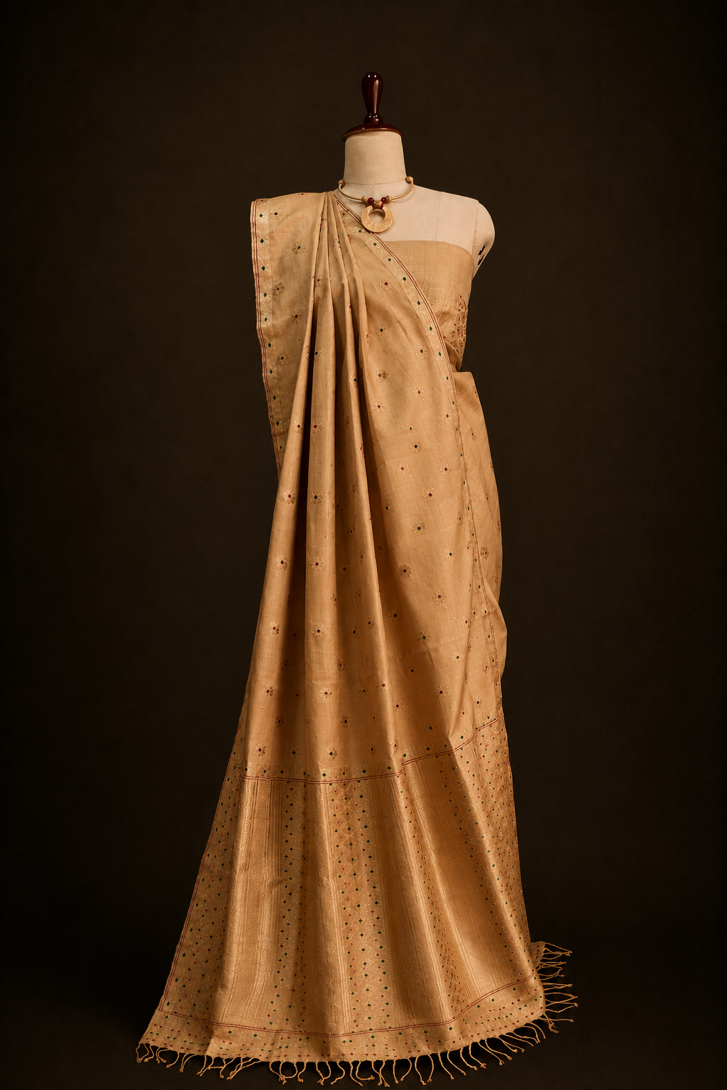 MUGA SILK SAREE IN TRADITIONAL ASSAMESE GAMKHARU DESIGN - Image 5
