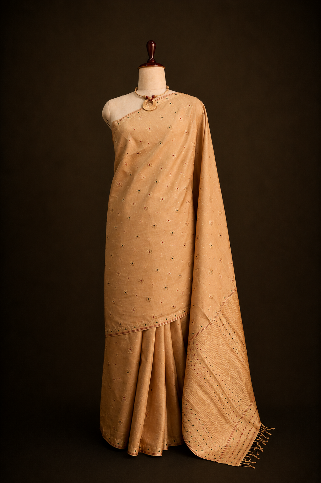 MUGA SILK SAREE IN TRADITIONAL ASSAMESE GAMKHARU DESIGN