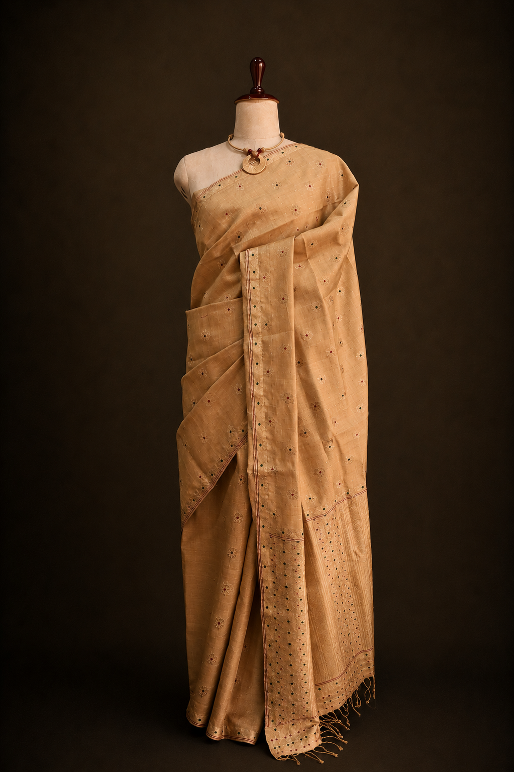 MUGA SILK SAREE IN TRADITIONAL ASSAMESE GAMKHARU DESIGN - Image 2